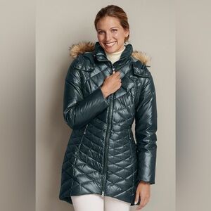 Eddie Bauer Stine Down Parka Deep Teal 550 Fill Premium Goose Down Size: Large